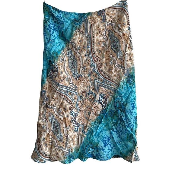 ANTHROPOLOGIE Boho Midi Skirt Print Blue Tan 6 - Picture 3 of 5
